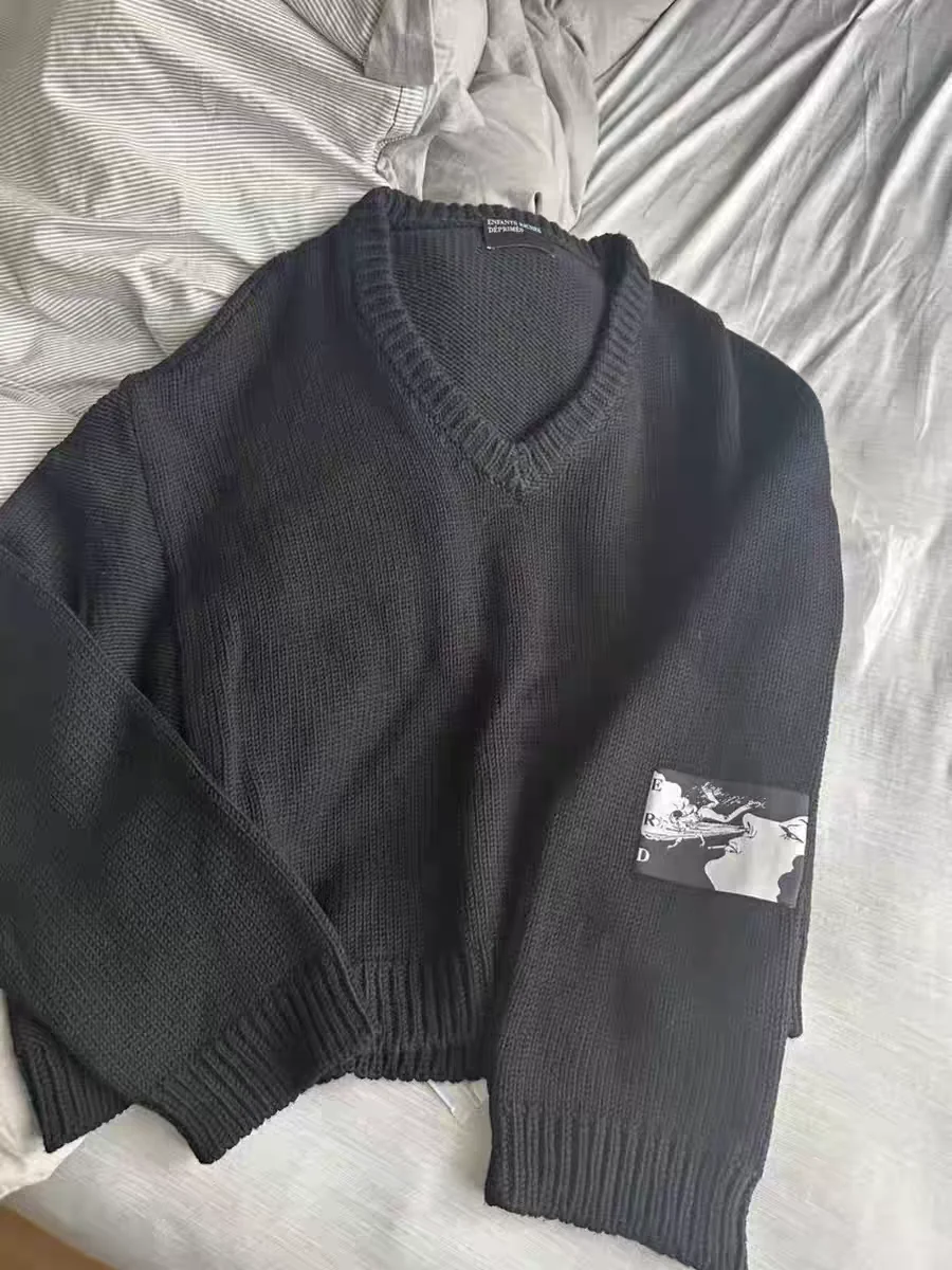 ERD2AW Irregular V-ne Sweater 00 Wool ing Women's Patchwork Knitwear Casual Loose Fit Long Sve Warm  Color