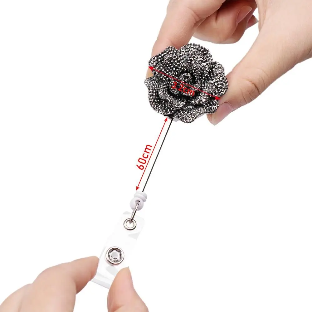 New Rose Shape Design Badge Reel Resina Retrátil Enfermeira ID Card Badge Reel Holder Elegante Floral ID Holder Lanyard Chaveiros