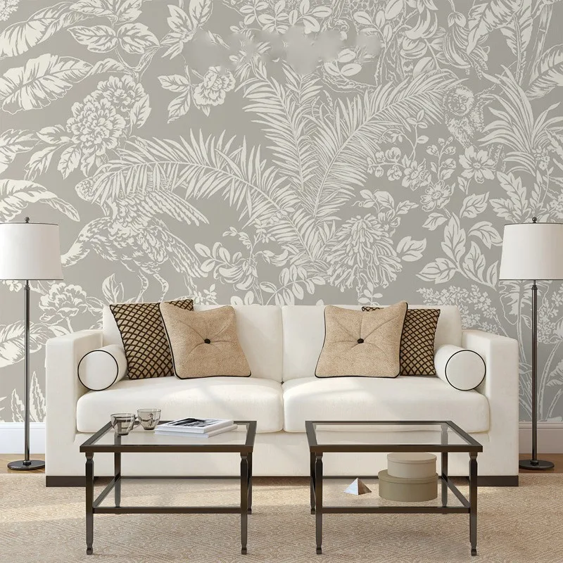 custom American French sofa background medieval wallpaper TV background wall home minimalist 3D Birds flowers mural wall paper