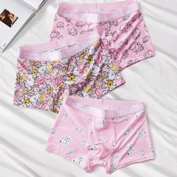 Fashion Pink Design Men Boxers Shorts Plus Size Mid Waist Elastic Male Underpants Briefs Seamless Ice Silk Men Boyshorts Panties