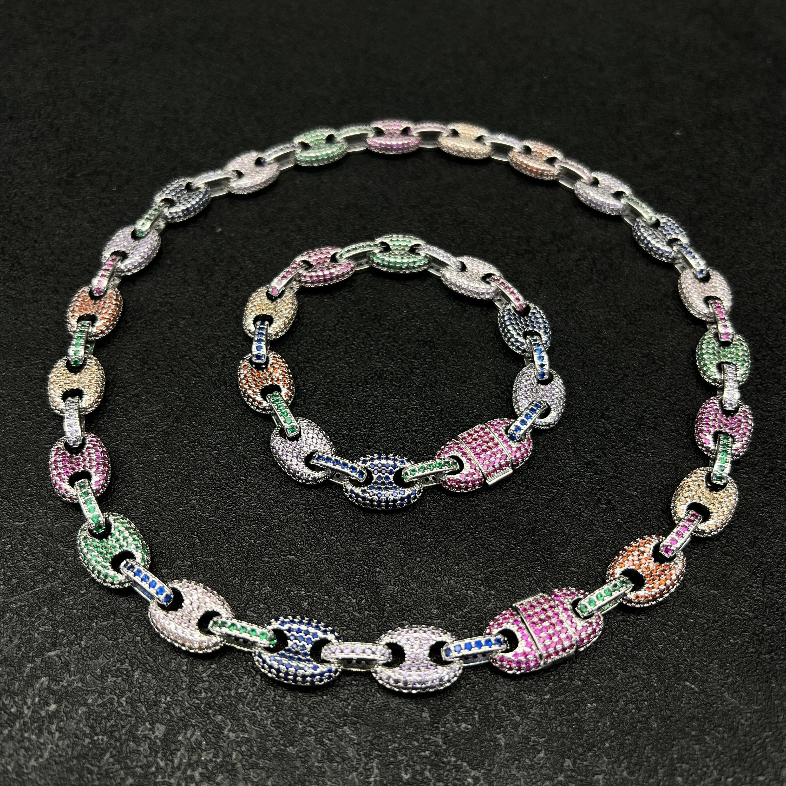 

2022 Brand New Hip Hop Men Ladies Cuban Chain Colorful Charm Bracelet Paved Miami Jewelry