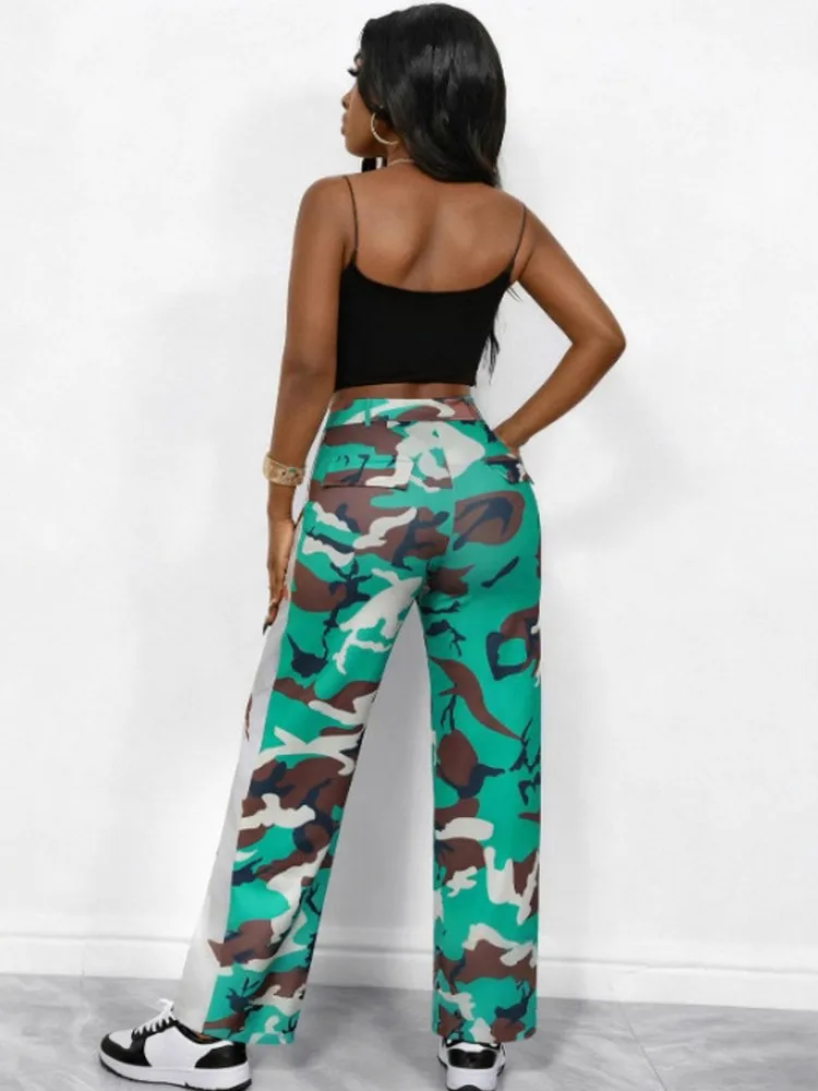 Pantaloni da donna con stampa mimetica lucida Pantaloni a vita alta da lavoro d'ufficio Lady Pantaloni autunnali a figura intera Capris 2026 Primavera Estate