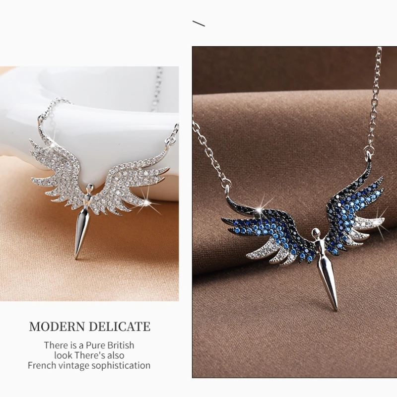 Vintage Alloy Adjustable Rhinestones Crystal Angel Wings Pendant Clavicle Chain Woman Necklaces Jewelry Choker Mothers Day Gift