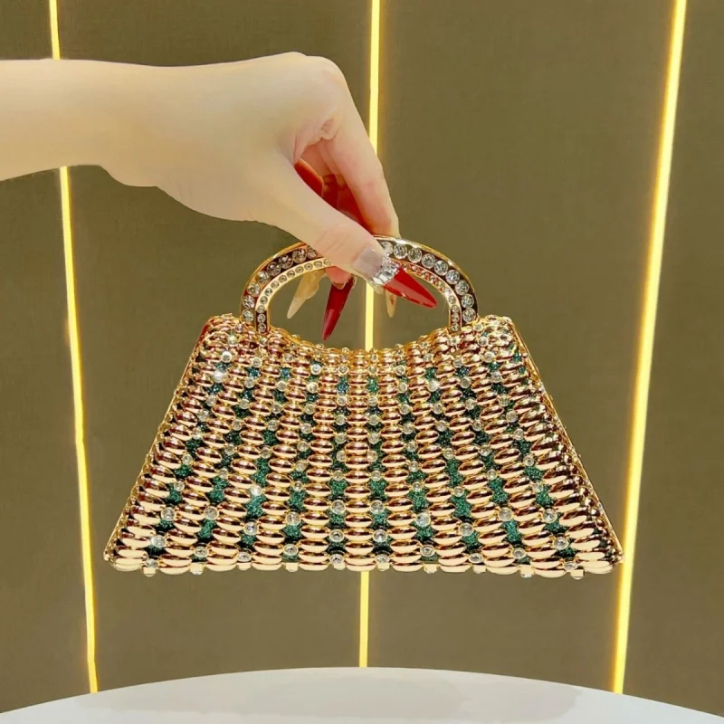 

Luxury Women Brand Design Top-handle Handbags High-end Diamond Inlaid Glitter Crystal Clutch Purse Banquet Bags
