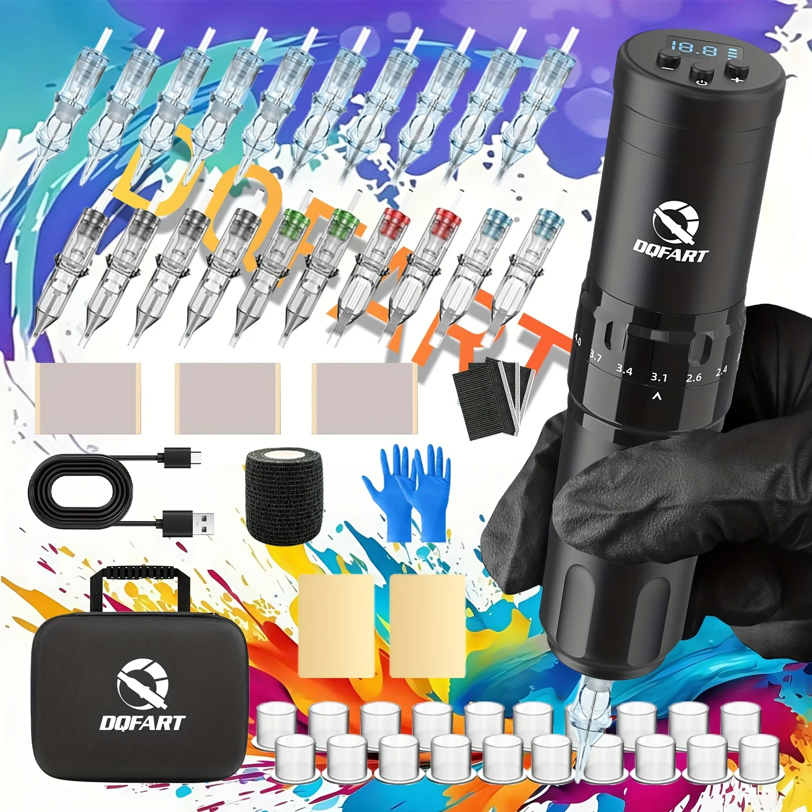 

DQFART Tattoo Gun Kit Machine Set Tattoo Kit for Beginners Rotary Pen Type Machine Kit Complete Tattoo Supplies
