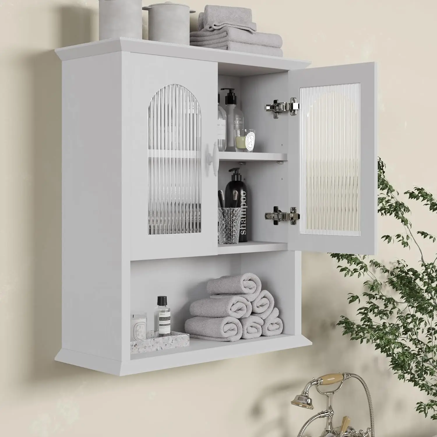 

Bathroom Wall Cabinet with Fluted Door, 18.9'' x 23.6'' Medicine Cabinet, Over The Toilet Storage Cabinet, White