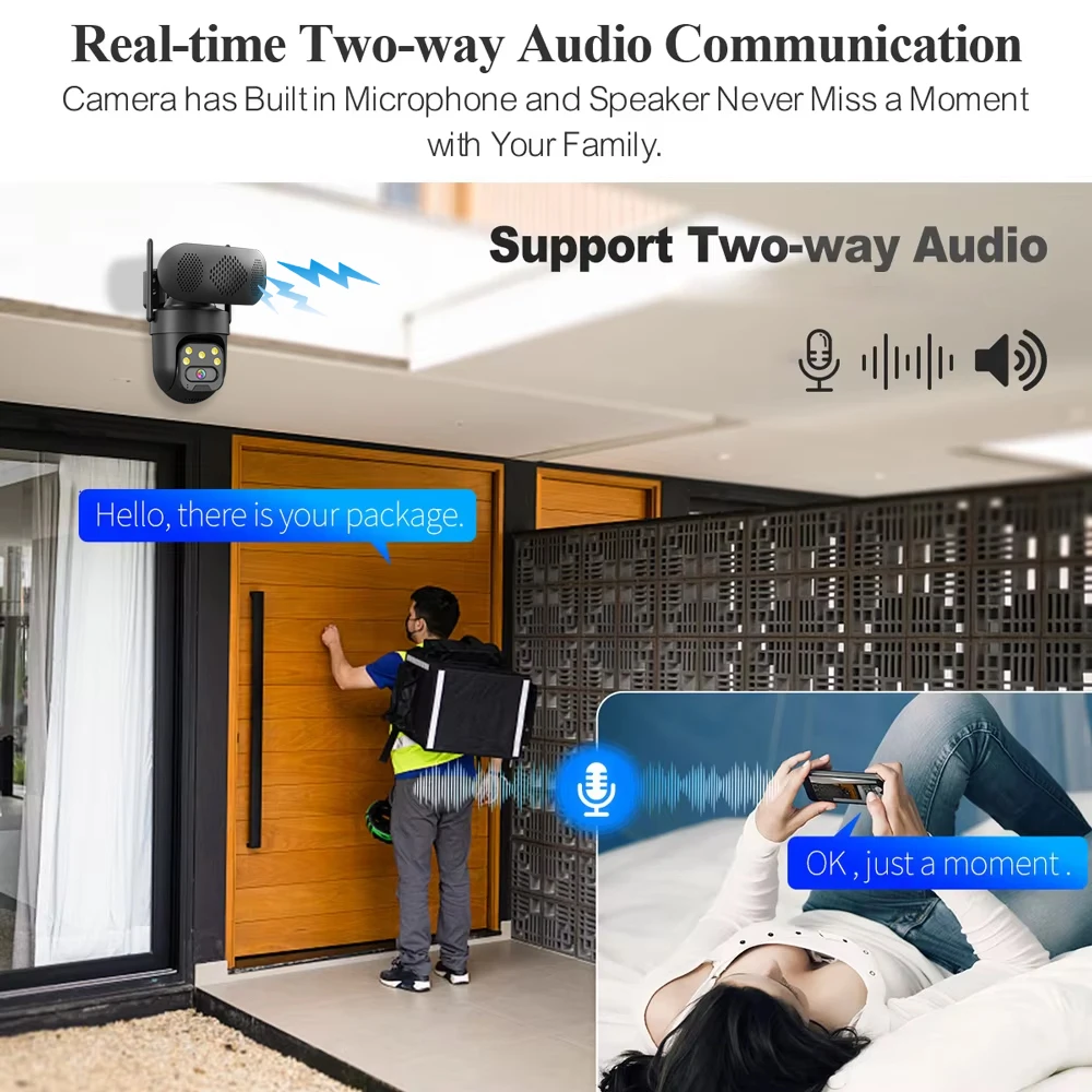 5MP UltraHD كاميرا الأمن في الهواء الطلق تتبع السيارات تشغيل الموسيقى بلوتوث واي فاي IP66 مقاوم للماء كاميرا مراقبة منزلية icsee