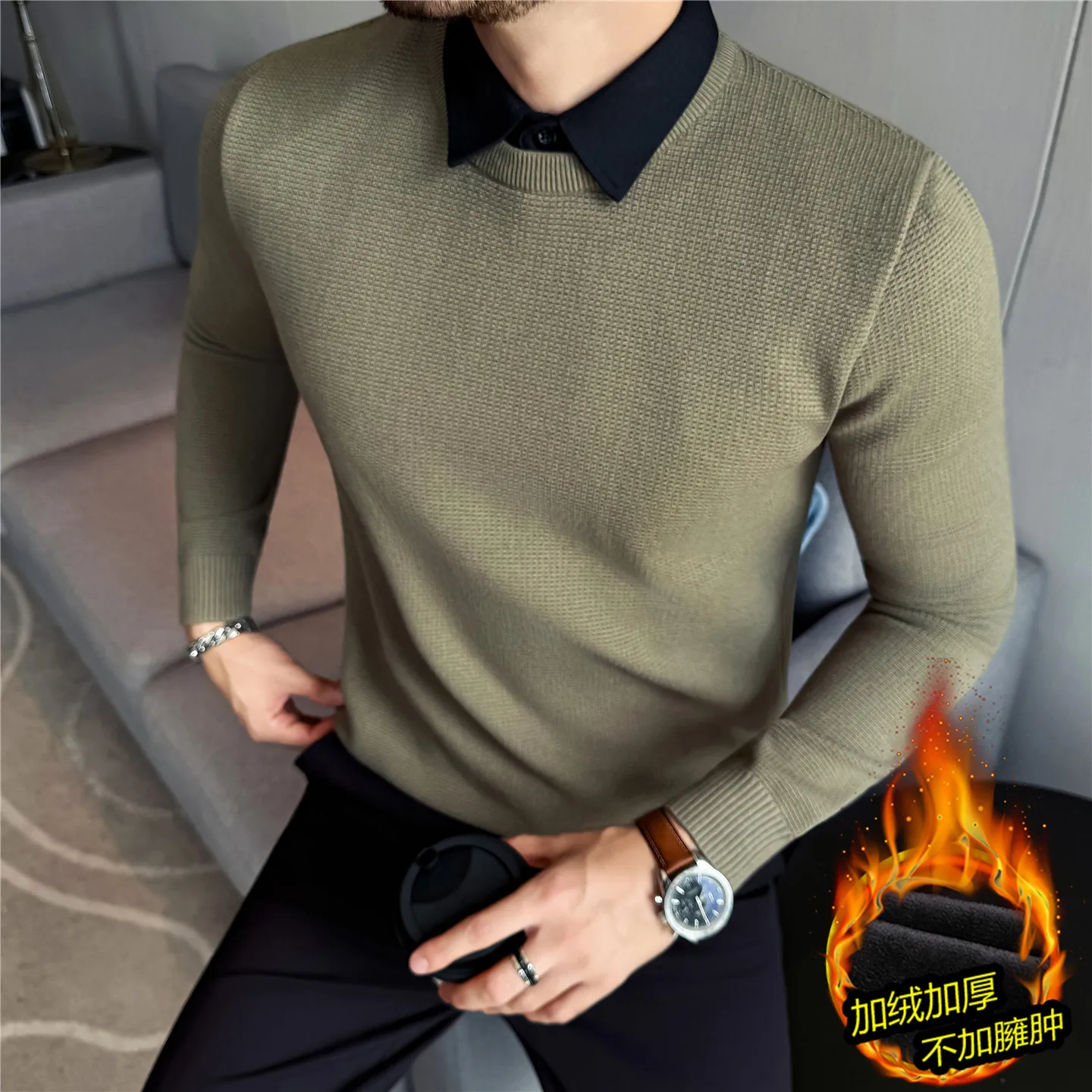 

Pull Homme Fashion Fake-2Pieces Business Casual Sweater Men Clothing High Quality Thick Warm Winter Men's Sweaters Slim Fit 4XL