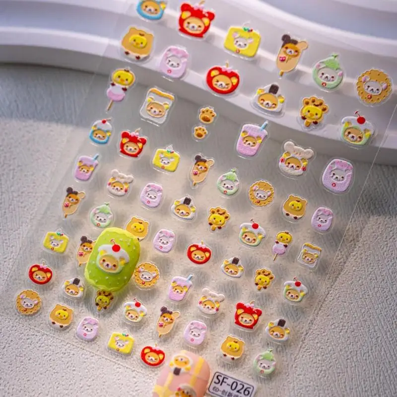 

Kawaii Rilakkuma Korilakkuma Cartoon Nail Stickers Anime Peripheral Hand Account Diy Stickers Embossed Waterproof Creative Gifts