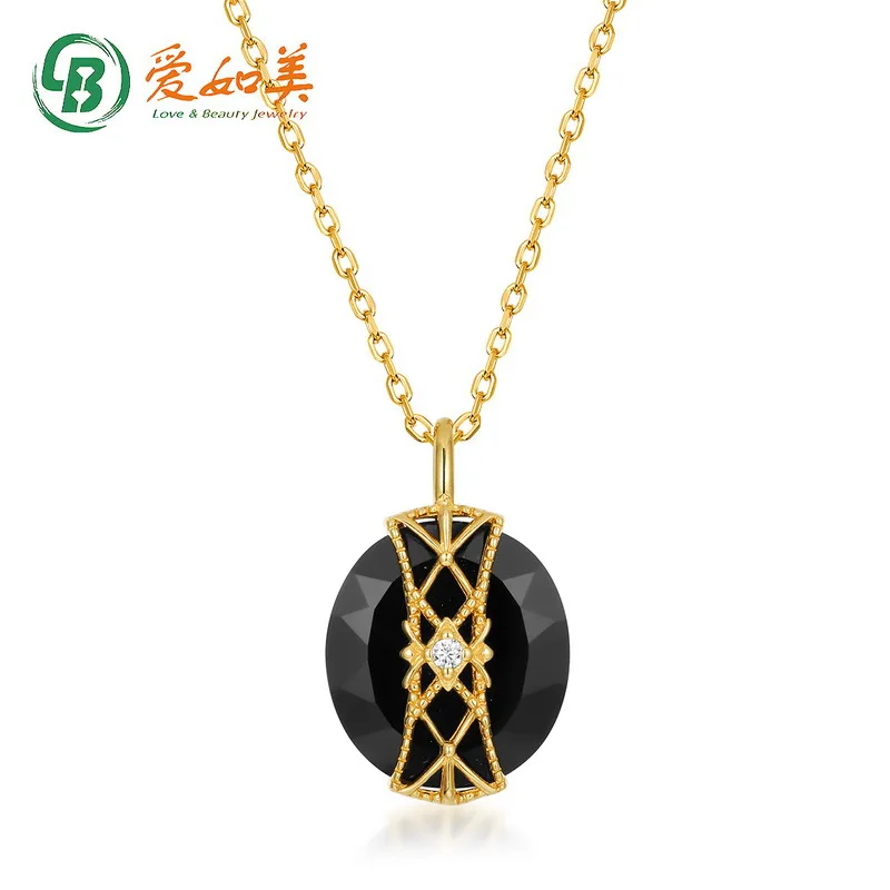 

Trapezoidal Black Agate 18K Gold PT950 Platinum Silver Plated 7-layer Gold Pendant, Geometric Shape, Two Wearing Pendant