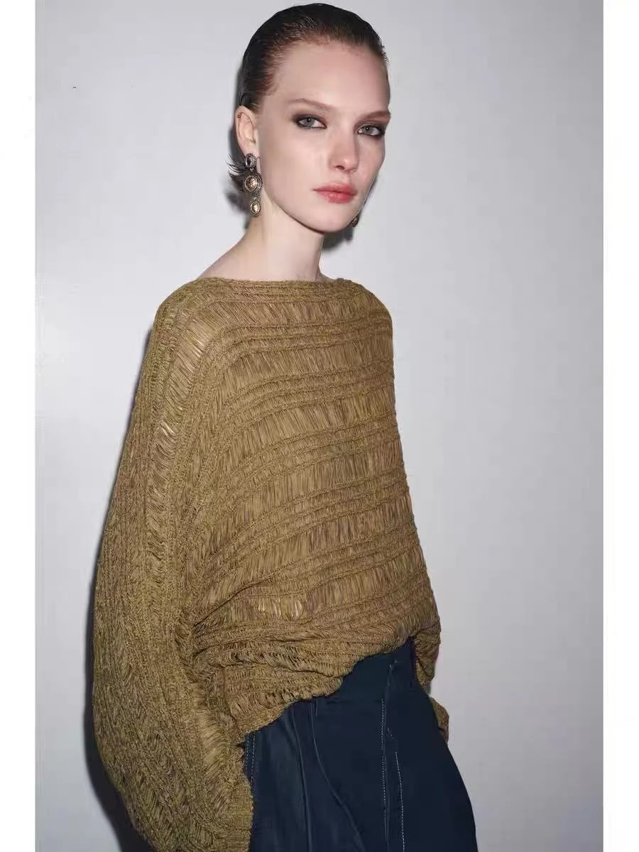 

YY1329 ZA25 Autumn New Women's Casual Versatile One Collar Long Sleeve Loose Knitted Sweater Coat 3646101