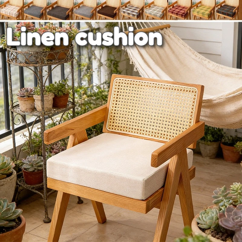 

1PC Thickened Breathable Linen Cotton Cushion 35D High-Density Sponge Pad Soft Modern Seat Pad for Office Home Garden Use