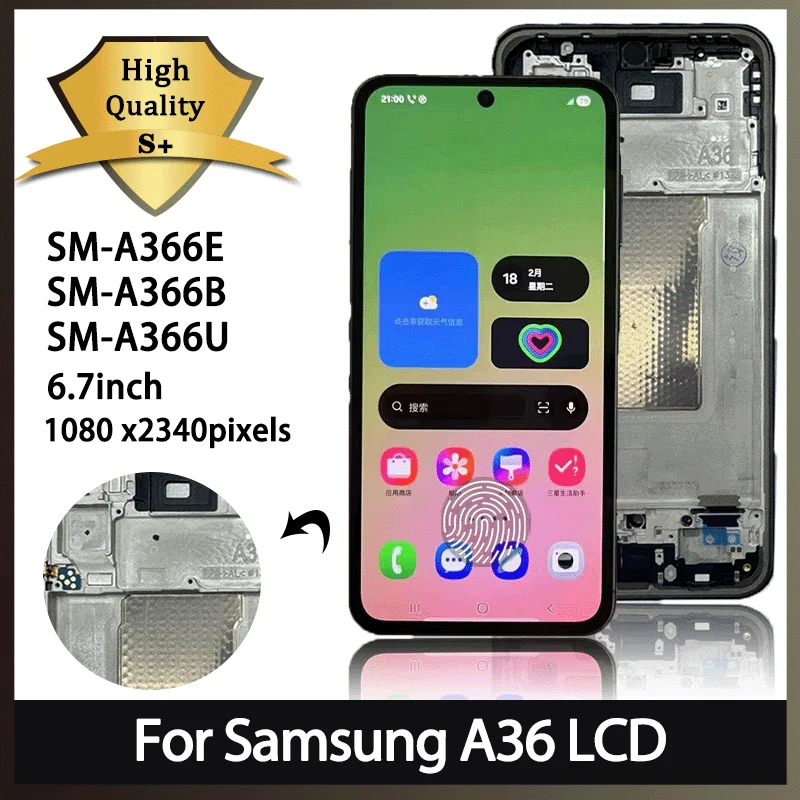 スーパー-amoled-サムスン-a36-a366-液晶フレームディスプレイタッチスクリーンデジタイザサムスン-a36-a366b-a366e-a366u-液晶