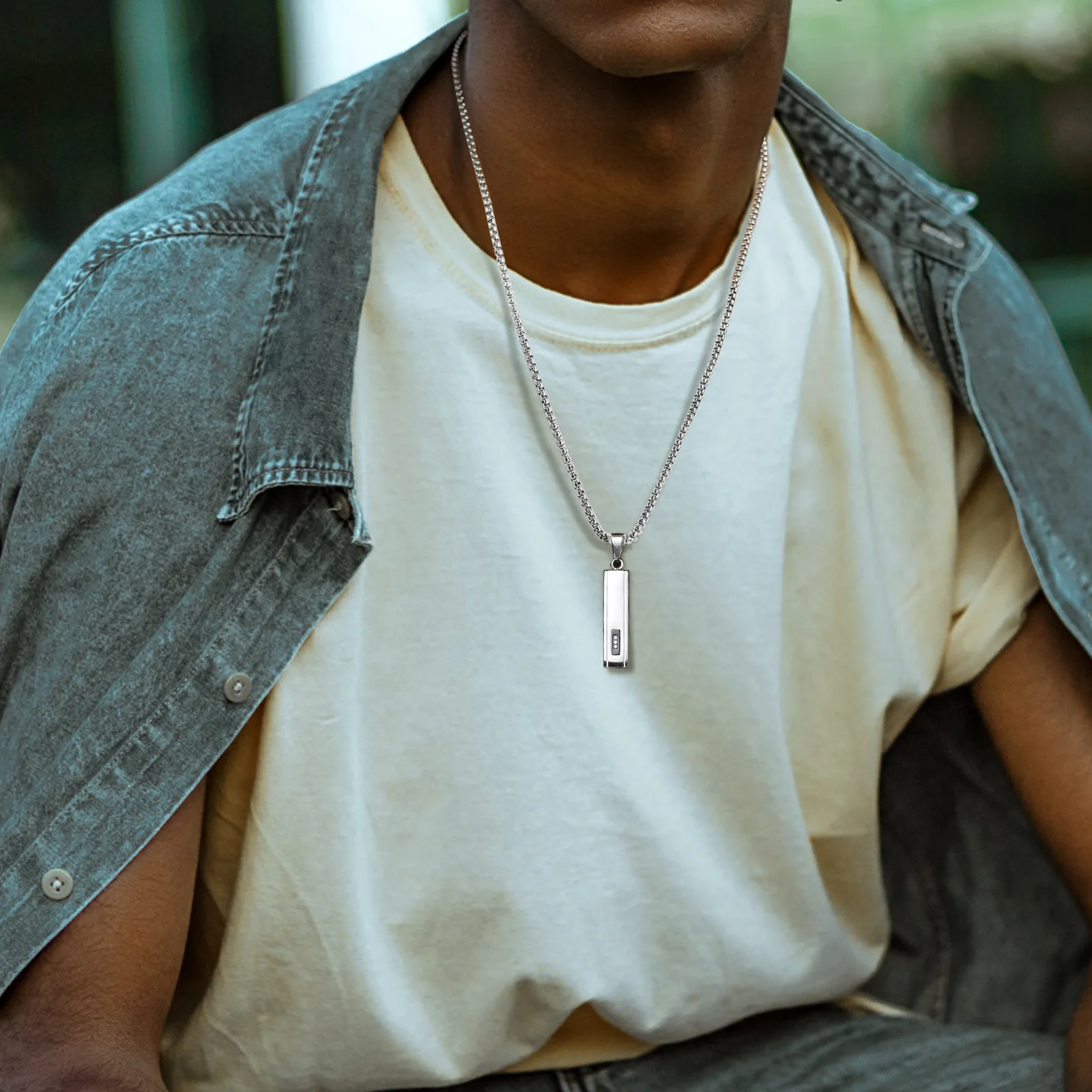 Vnox Geometric Vertical Bar Necklaces For Men Boys, Stainless Steel 3D Pillar Pendant With Box Chain, Christmas Gift To Dad Son image 3