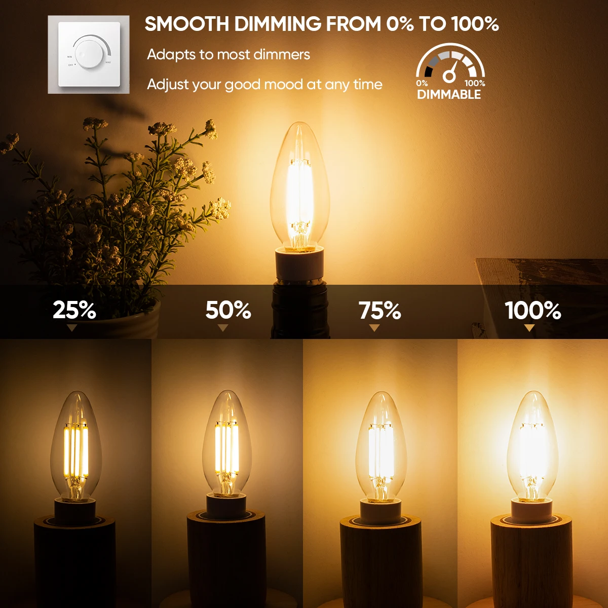 C35 Kerze Led-lampe E14 Kandelaber Basis 4W 6W Dimmbare Edison Glühbirne 2700K Warm Kalt Weiß 6000K Kronleuchter Ersatz Lampe – Detail 16