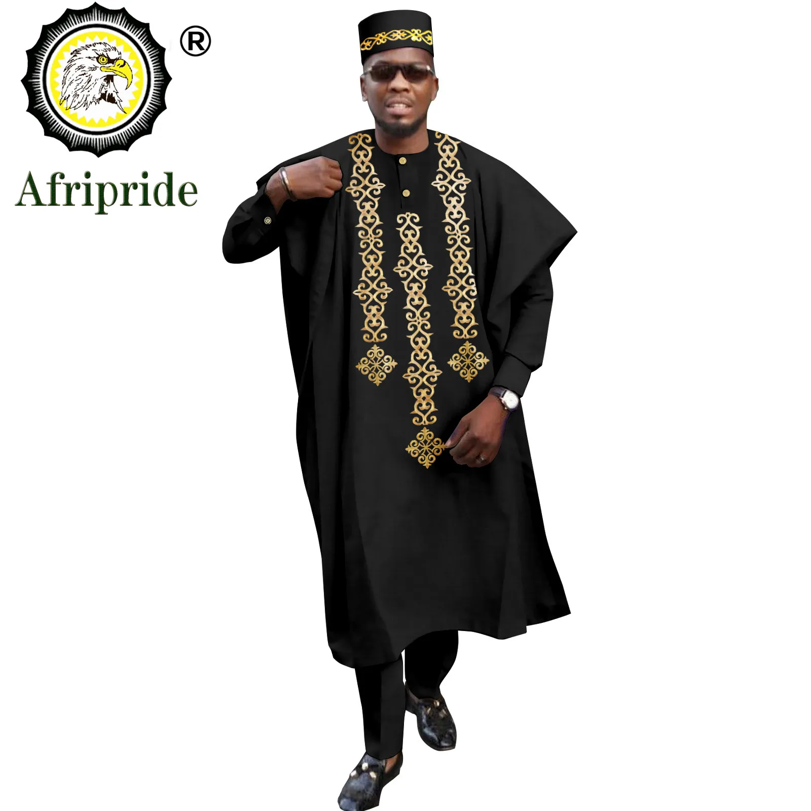 Traditionelle Afrikanische Kleidung für Männer Stickerei Agbada Robe Shirts Hosen und Hut 4 Stück Set Dashiki für Hochzeit Abend A2216118