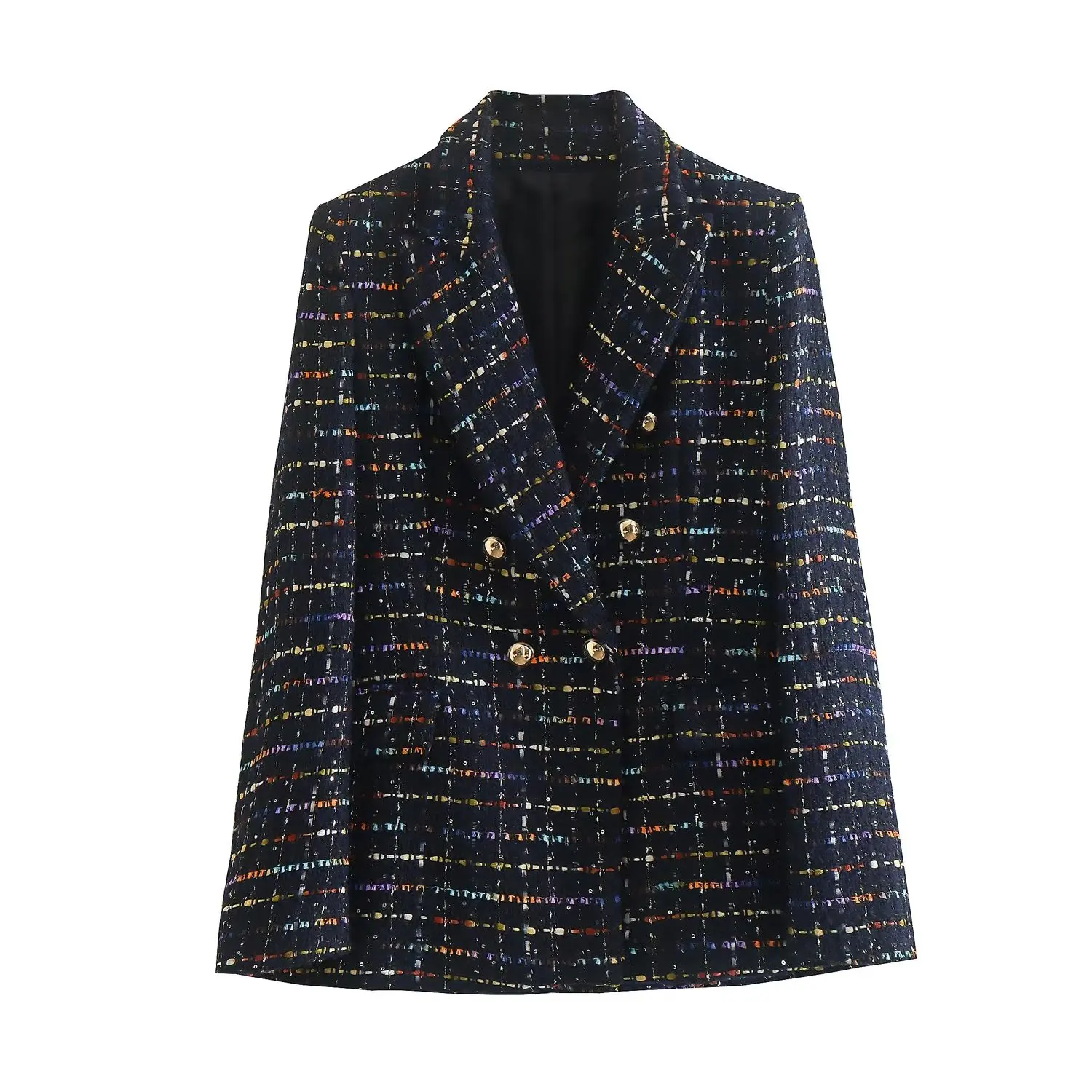 Maxdutti Fashion Casual Jacket Office Lady Elegant Tweed Texture Double Breasted Blazers