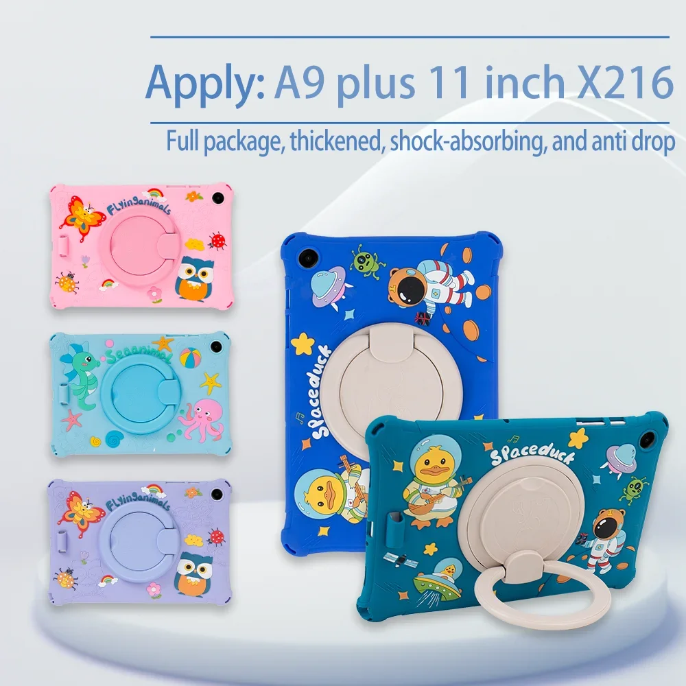 Kids Silicone Case for Samsung Galaxy Tab A9+ A9 Plus 11 inch SM-X210 X216B X218U 2023 Cute Cartoon Cover With Strap and Pen