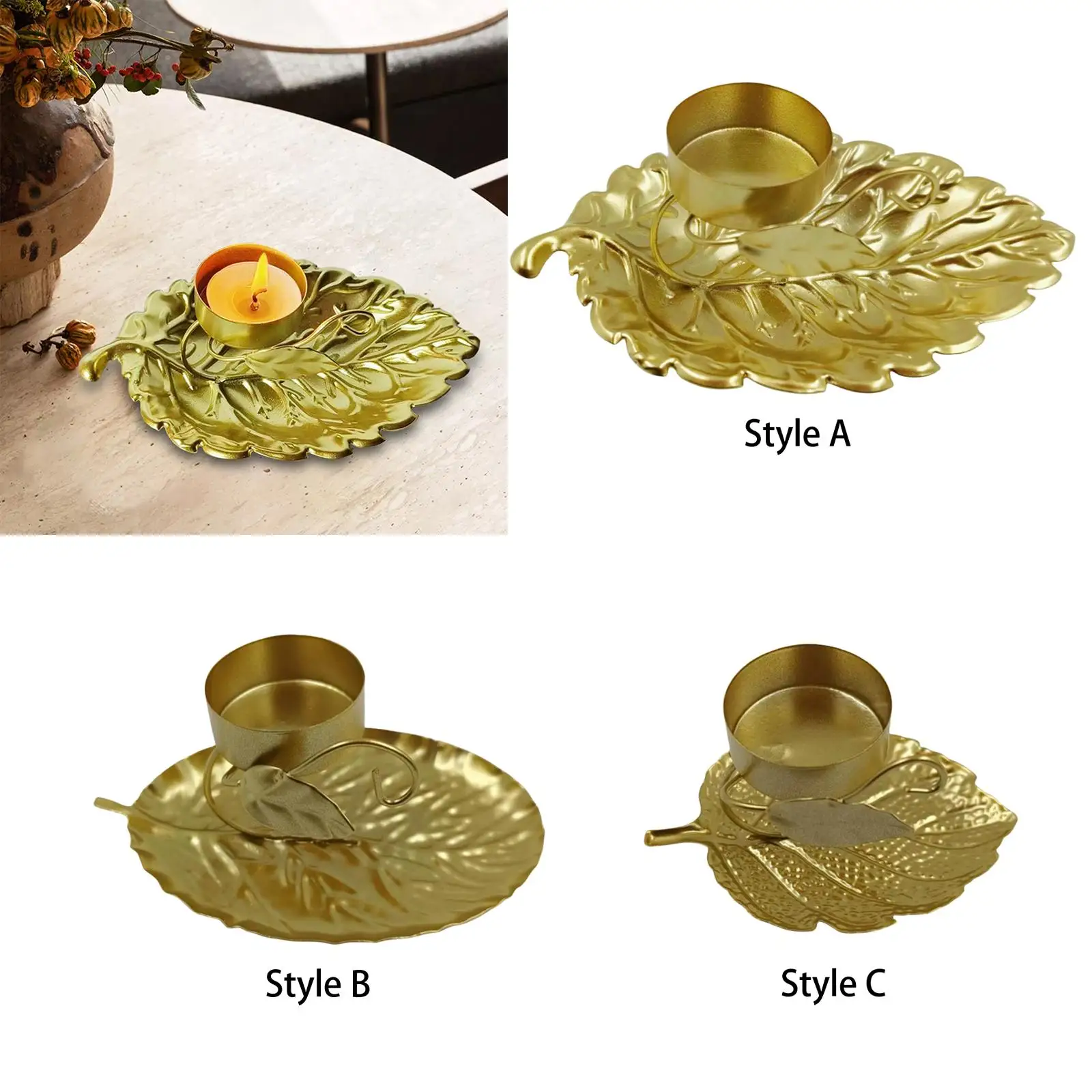 Metal Candlestick, Leaf Decorative Tealight Candle Holder, Iron Candlestick,