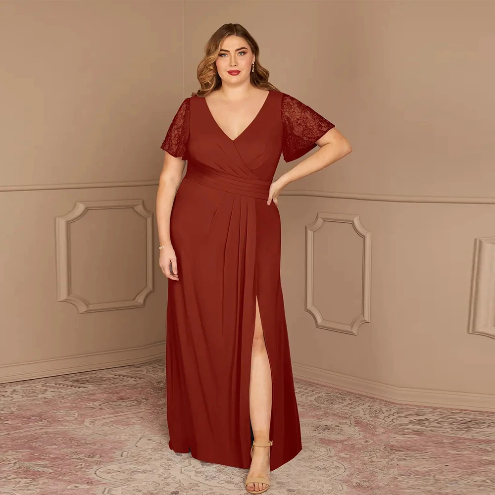 

Exquisite Strapless Mother of Bride Dresses for Women Short Sleeve Side Slit Wedding Party Dresses 2024 Summer Vestido De Novia