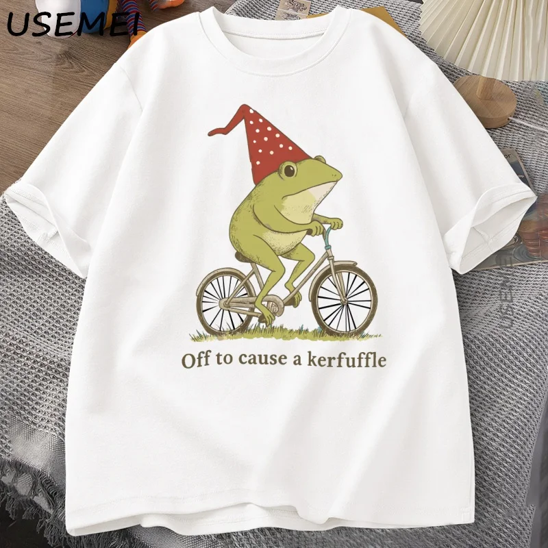Off To Cause A Kerfuffle Frog T-Shirt Funny Weirdcore Sayings Unique Tshirt Adults Joker Men Women Graphic Tee Male Summer Tops - view 3