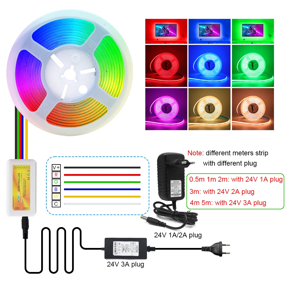 24V RGBCCT COB LED Strip Light 840LEDs High Density Linear Lighting Remote Control Flexible LED Tape Ribbon Lights Bar Decoratio