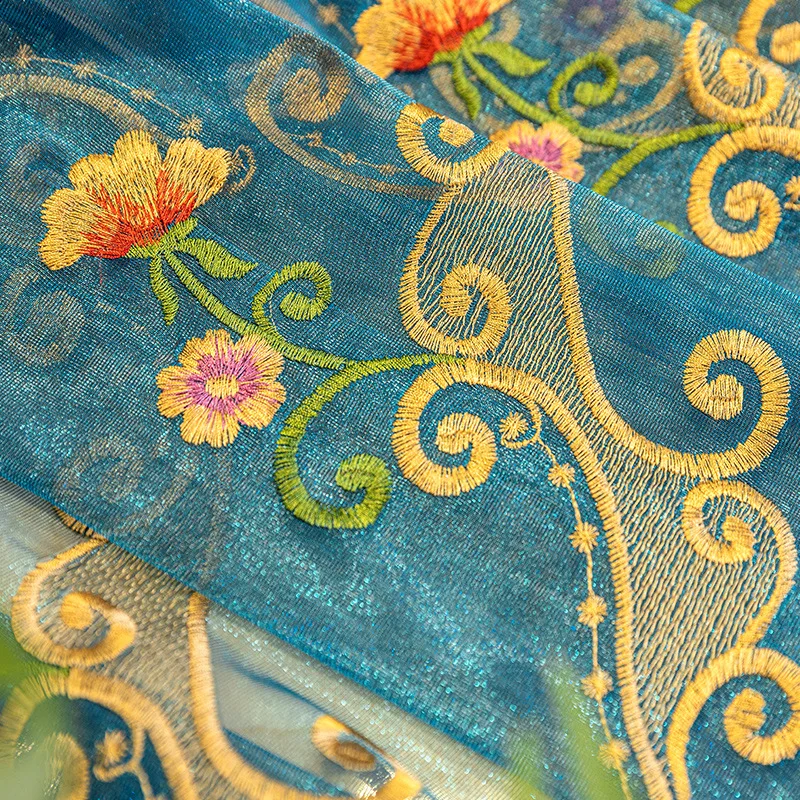 Embroidered Window Screen Pastoral Flower Translucent Curtains Curtains for Living Dining Room Bedroom Luxury Custom Size Sheer