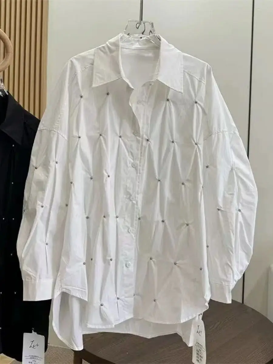 

2026 Spring Fall New Trend White Black Cotton Shirts Blouses for Women's Long Sleeve Loose Casual Tops Woman Clothing