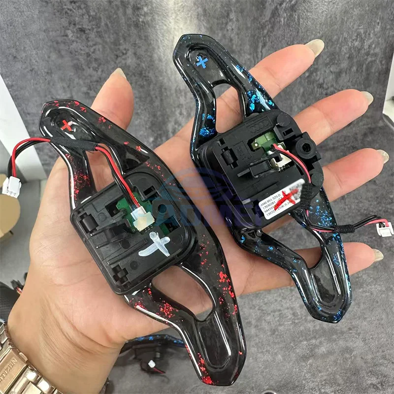Blue and red carbon fiber forged shift paddles for Audi A43 A4 B9 S4 RS4 A5 S5 RS5 A6 S6 A7 A8 S8 Q3 Q5 Q7 RS6 C7 C8 RS7