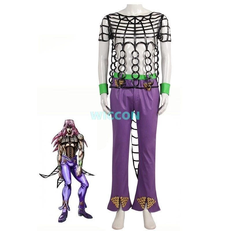Diavolo Cosplay Costume Anime Jo Adult Men Black Chain Top Purple Pants Outfit Wig Halloween Carnival Suit view 2