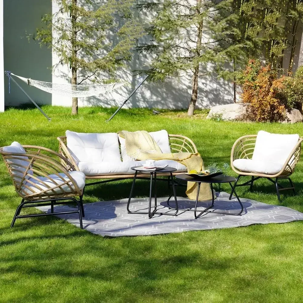 Patio urniture Set, Outdoor Wicker Patio Contion Seating Chair with Cushions and Coee Table, Boho Seating Chat Set or Indoor Out