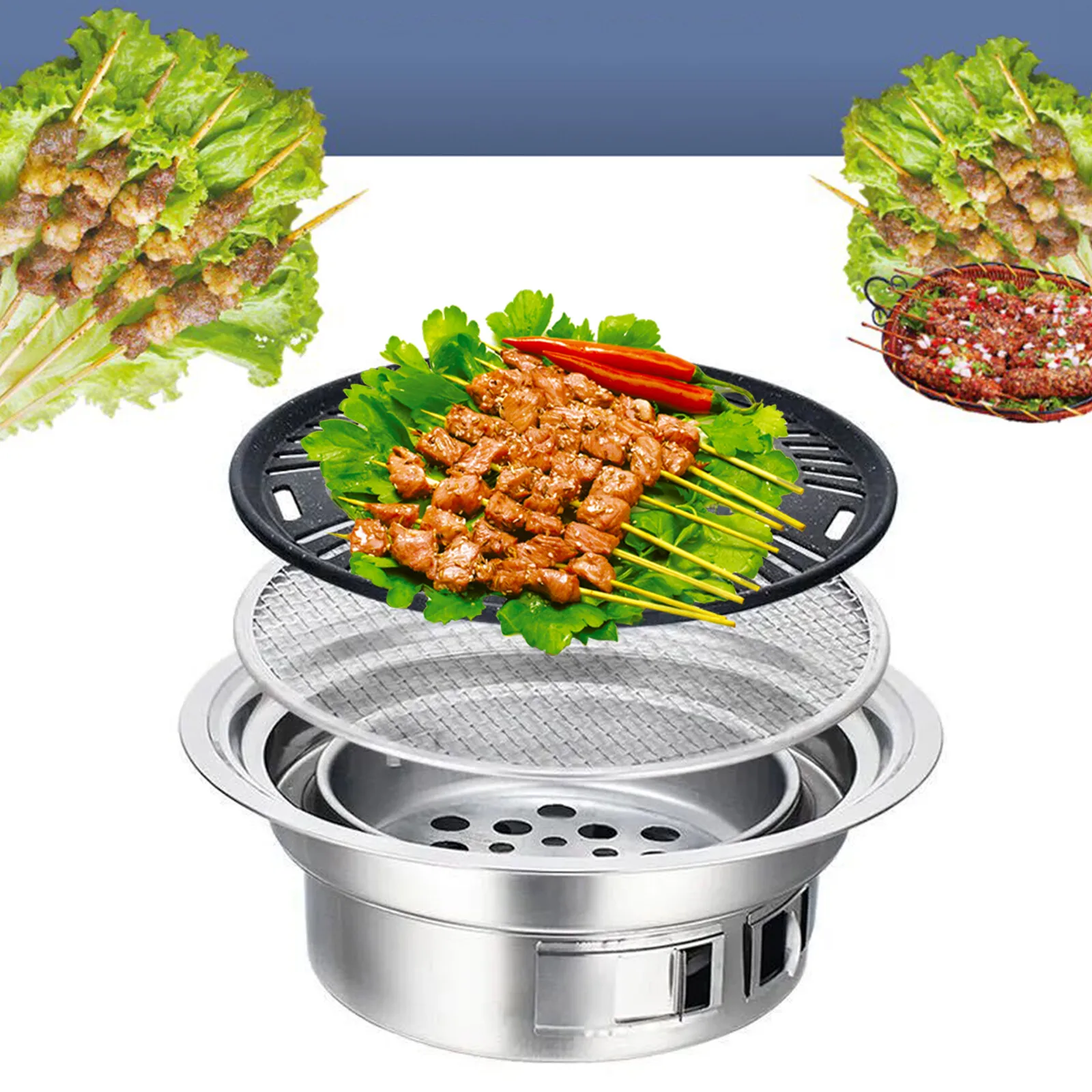 Japanese Korean Stainless Steel Hibachi Bbq Picnic Table Round Grill Outdoor & Indoor Barbecue Stove Cooker Portable