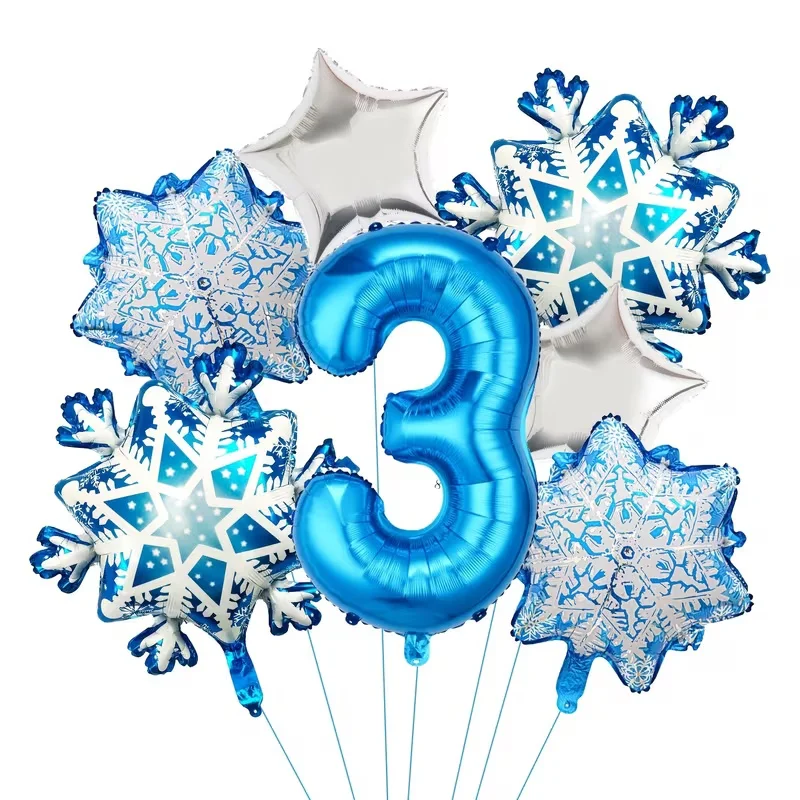 7Pcs Snowflake Theme Balloon Set Includes Snowflake and Blue Number Aluminum Foil Balloons, Perfect for Birthday Christmas Decor - view 3
