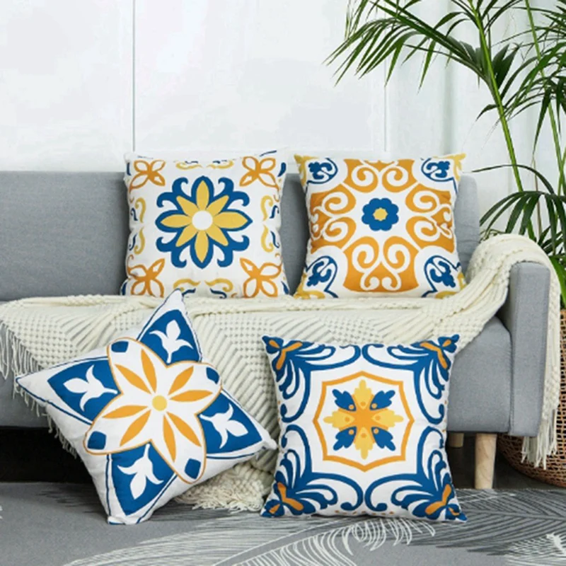 Set van 4 waterdichte kussenslopen voor buiten, 18 inch x 18 inch Mandala-bloem, decoratieve kussenslopen, Boheemse stijl, geometrisch