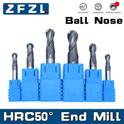 HRC50 2 Flute Ball nose end mill 2 flutes R0.5-R10 Milling Cutter Alloy Coating Tungsten Steel Tool Cnc Maching Endmills