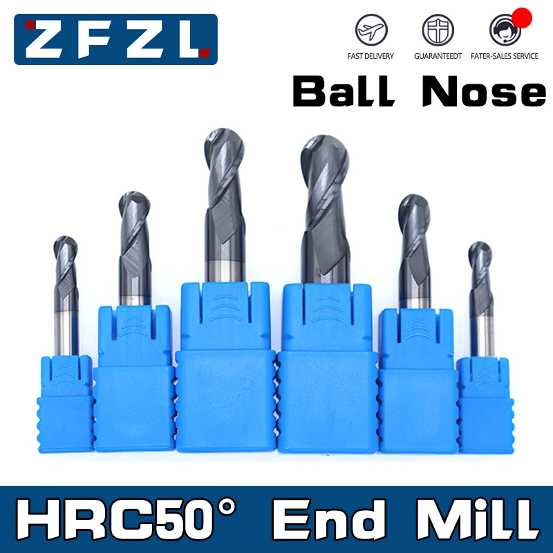 HRC50 2 Flute Ball nose end mill 2 flutes R0.5-R10 Milling Cutter Alloy Coating Tungsten Steel Tool Cnc Maching Endmills