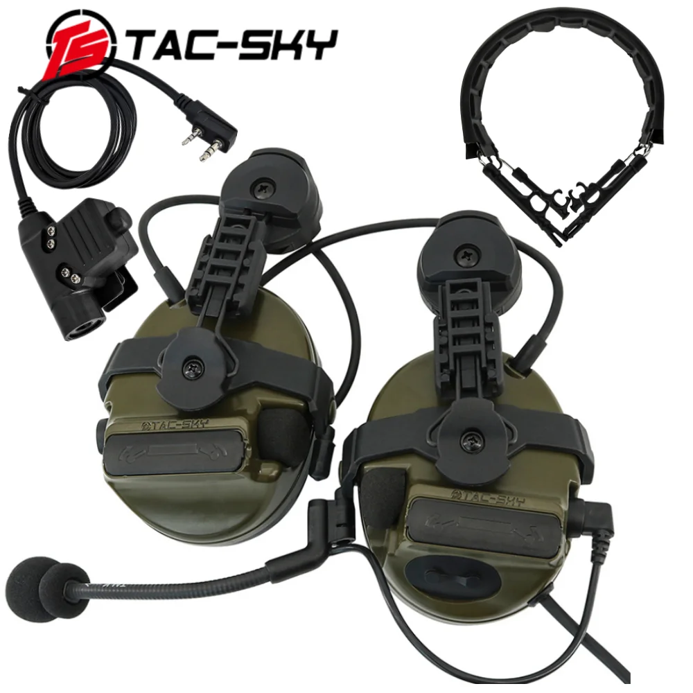 

TS TAC-SKY NEW TACTICAL HELMET ARC RAIL MOUNT VERSION C3 COMTAC III TACTICAL HEADSET WITH U94 PTT ADAPTER & REPLACEMENT HEADBAND