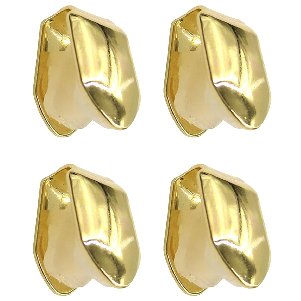 

4 Pcs Gold Braces Hip Hop Teeth Rapper Jewelry Golden Grill Caps Orthotics Single Tooth