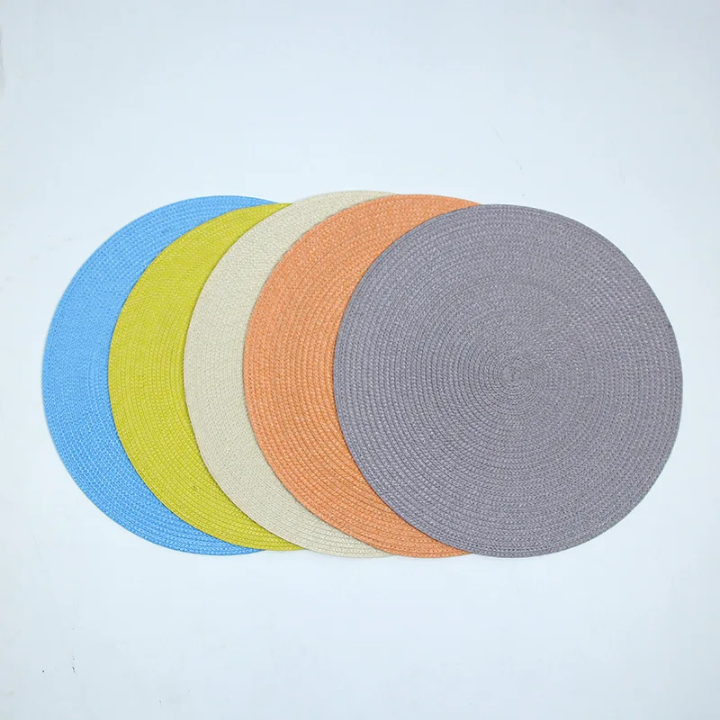 1pc Round Woven Placemats PP Waterproof Dining Table Mat Non-Slip Napkin Disc Bowl Pads Drink Cup Coasters Kitchen Decoration