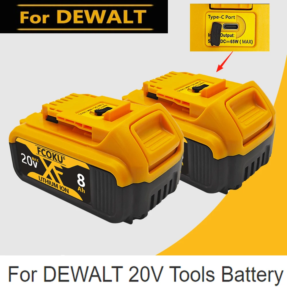 8,0 Ач, новые оригинальные аккумуляторные батареи 20 В, для DEWALT DCB184 DCB181, DCB182 DCB200, сменные батареи + порт Type-c