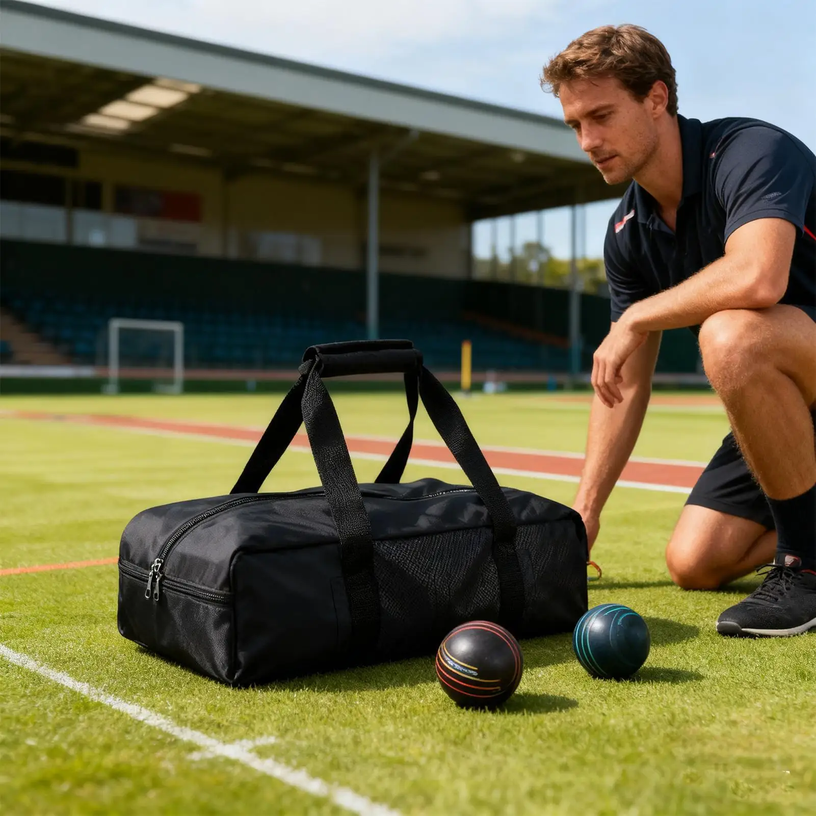 Sports Ball Bag Waterproof Tote Double Zipper Heavy-Duty Bocce Ball Storage Bag For Indoor Outdoor Backyard Lawn Beach Training