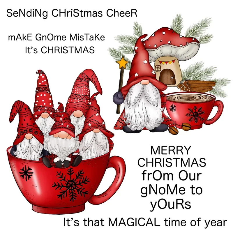 

Cute Christmas Gnome Mugs Clear Stamp Cutting Dies Xmas DIY Scrapbooking Metal Cut Dies Silicone Stamps For Cards