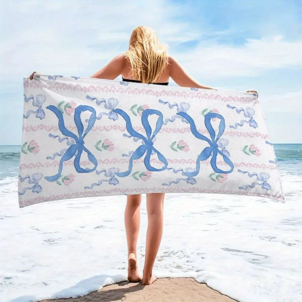 Charming Floral Bow-Patterned Beach Towel for Sun-soaked Days at the Seashore