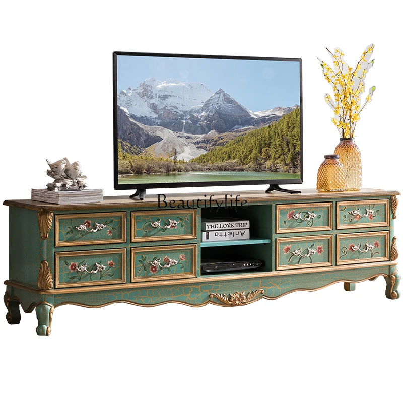 

Nordic pastoral American country ash wood all solid wood living room TV cabinet coffee table matching combination