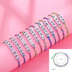 2023 New Cute Children Colorful Rope Chain Letters Positive Energy English Words Candy Color Acrylic Charm Bracelet DIY Gifts