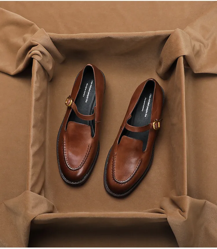 

SHOEBOX Retro chunky heel loafers for women, genuine leather mid-heel Mary Jane shoes with buckle, spring 2026 collection