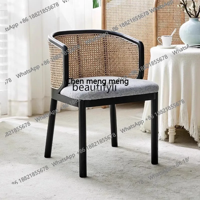

Modern simple rattan dining chair small apartment living room solid wood back chair Nordic home desk chair restaurant H