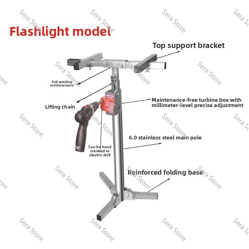 2.1M Wall Cabinet Mounting Bracket Hand Cranked Electric Dual-purpose Stainless Steel 100KG Load-bearing Lifting Platform