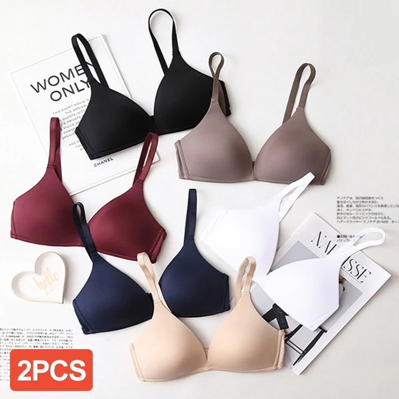 2PCS Seamless Bras for Women Push Up Bras No Wire Brassiere A B Cup Underwear Sexy Bralette Three Quarters Cup Lingerie