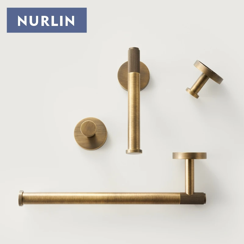 NURLIN Brass Knurled Antique Bronze Bathroom Hardware Towel Rack Toilet Paper Holder Wall Hook